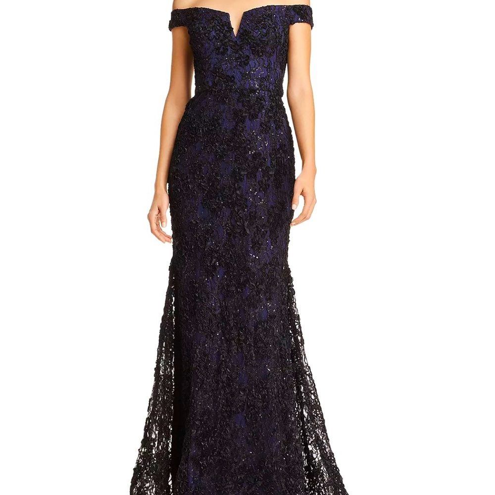 Off-the-Shoulder Embellished Lace Gown
